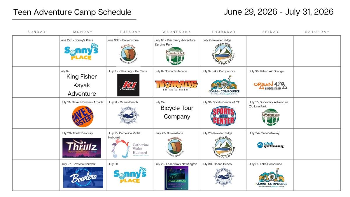 Teen Adventure Camp Schedule 2026