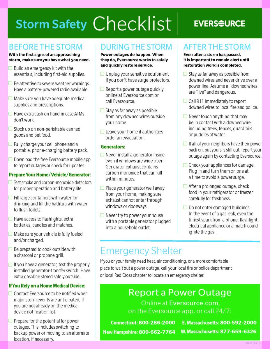 eversource storm safety check list