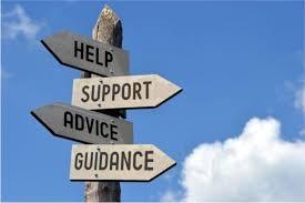 Image of a sign for coping steps: help, support, advice, guidance